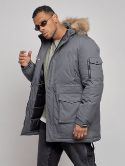 Парка мужская зимняя удлиненная с мехом темно-серого цвета 8318TC - Wonderrman фото 9