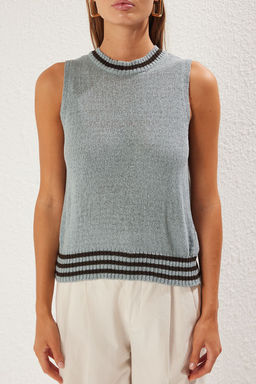 Mint Renk Bloklu Bisiklet Yaka Ince Bluz TWOSS25BZ00343 - Trendyolmilla фото 4