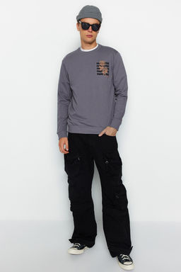 Antrasit Erkek Regular/Normal Kesim Uzun Kollu Bisiklet Yaka Bask?l? Sweatshirt TMNAW22SW0572