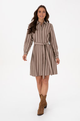 Kad_n Kahverengi _izgili Kemerli Dokuma Elbise - U.s. polo assn фото 3