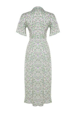 Mor Kusakl? Cicek Desenli Maxi Viskon Dokuma Gomlek Elbise TWOSS19EL0094