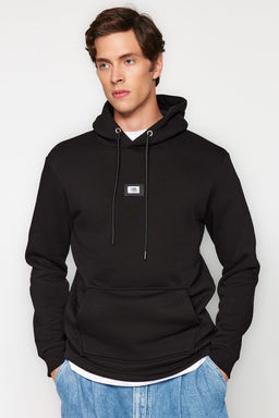Siyah Regular/Normal Kesim Kapusonlu Etiketli Ici Polar/S?cak Tutan Sweatshirt TMNAW24SW00076
