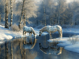 Вышивка крестиком 40х50см, Лошади на реке