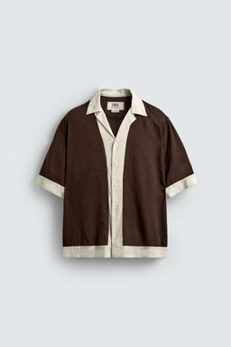 VISCOSE/LINEN COLOUR BLOCK SHIRT - Zara фото 7
