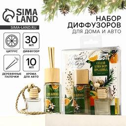 Диффузор ароматический с палочками «Счастья в Новом году», аромат цитрус, набор 2 шт.