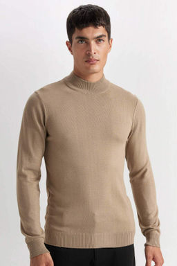 Siyah Slim Fit Dar Kesim Yar?m Bal?kc? Yaka Basic Duz Triko Kazak - Defacto фото 5