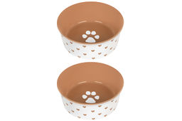 Набор 2 мисок для домашних питомцев 400 мл 13,5*13,5*5 см Лапка на бежевом и сердечки керамика - Elan gallery фото 11