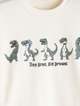Bisiklet Yaka Dinozor Bask?l? Erkek ?ocuk Sweatshirt