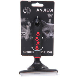 Расческа - фурминатор с кнопкой самоочистки для животных "ПРОФФ - МОЙ БРО", прорезиненная ручка, цвет черный, 11*14,5см