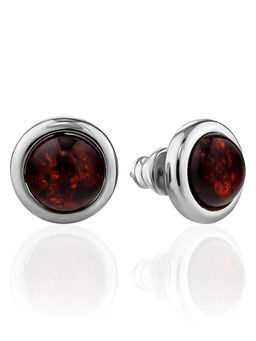 Серьги с замочком-гвоздиком из натурального янтаря Ягодка