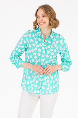 Женская мятная рубашка с длинным рукавом