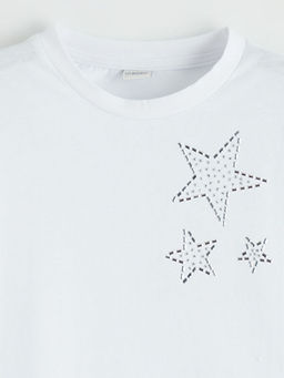 Bisiklet Yaka Y?ld?z Bask?l? K?z ?ocuk Ti??rt