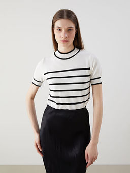 Dik Yaka ?izgili Kad?n Triko Kazak