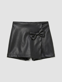 Beli Lastikli K?z ?ocuk Deri G?r?n?ml? ?ort Etek