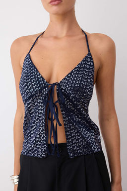 Lacivert Par?lt?l? Baglama Detayl? Party Bluz TPRAW26BZ00023