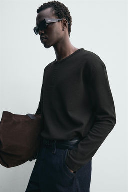 RIBBED HENLEY NECK T-SHIRT - Zara фото 5