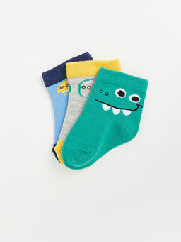 Bask?l? Erkek Bebek Soket ?orap 3l?