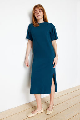 TRENDYOLMILLA Antrasit %100 Pamuk Eskitme Efektli Y?rtmacl? Shift/Rahat Kesim Orme T-shirt Elbise TWOSS24EL00140 фото 7