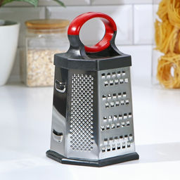 Тёрка шестигранная Доляна «Нео», 12.5×10.5×20.5 см, прорезиненное дно, чёрная, красная