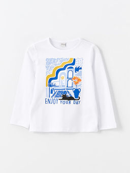 Bisiklet Yaka Bask?l? Uzun Kollu K?z ?ocuk Ti??rt