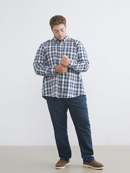 B?y?k Beden Regular Fit Uzun Kollu Ekose Gabardin Erkek G?mlek