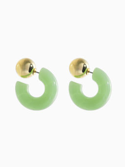 Серьги акрил "Полукольцо с бусиной №14", цвет светло-зелёный в золоте