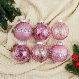 Ёлочные игрушки Жаклин, шары новогодние, d=8 см, набор 6 шт., розовый - Зимнее волшебство фото 4