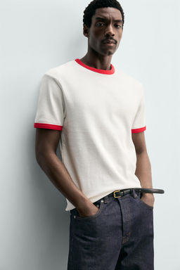 CAMISETA RIB CONTRASTE B?SICA / Blanco / Rojo - Zara фото 6