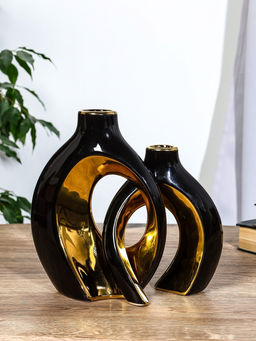 Ваза для цветов «Лари», набор 2 шт., 22×20 см, d=4 см, керамика, чёрная