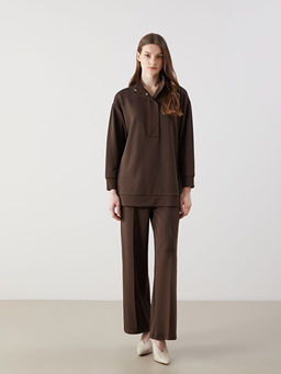 Dik Yaka D?z Oversize Kad?n Sweatshirt Tunik
