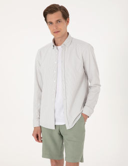 Gri Slim Fit _izgili Uzun Kollu G_mlek