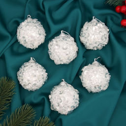 Ёлочные игрушки Альваро, шары новогодние, d=6 см, набор 6 шт., пайетки, белый
