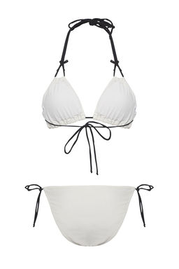 TRENDYOLMILLA Ekru Ucgen Kontrast Renk Fiyonk Detayl? Regular Pretty Bikini Tak?m? TBESS25BT00002  фото 6