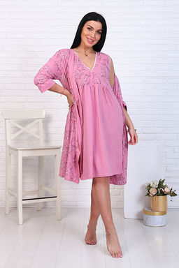 Пеньюар с сорочкой для беременных и кормящих мам, цветы, сухая роза (08520-14) - Плиона фото 14