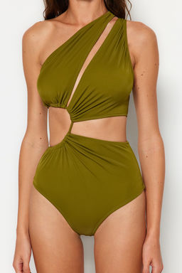 Haki Tek Omuz Tunelli Cut Out/Pencereli Regular Core Mayokini TBESS23MA00206