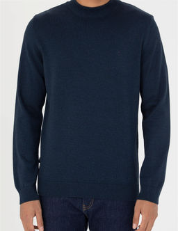 Lacivert Melanj Slim Fit Yar_m Bal_k__ Yaka Basic Triko Kazak - Pierre cardin фото 6