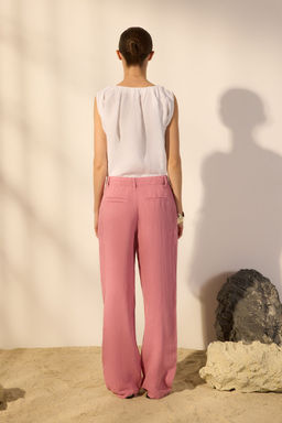 Gul Kurusu %100 Keten Pileli Yuksek Bel Wide Leg Pantolon TWOSS24JE00245 - Trendyolmilla фото 4