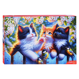 Пазлы 360 "Котята с синичками"