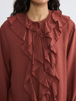 Ba?lamal? Yaka F?rf?rl? Oversize Bluz