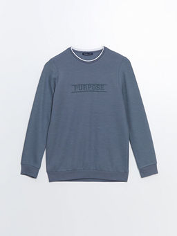 Bisiklet Yaka Uzun Kollu Bask?l? Erkek Sweatshirt