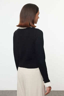 Siyah Crop Dantel Garnili Kurdele/Fiyonk Detayl? Triko H?rka TWOAW25HI00251
