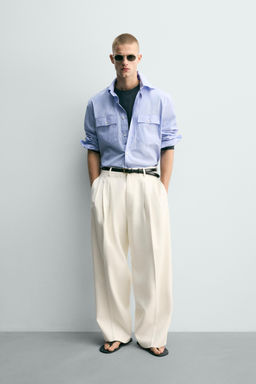 CAMISA RELAXED FIT BOLSILLOS / Celeste