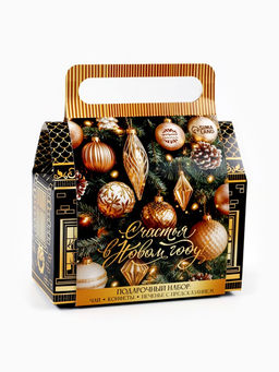 Подарочный набор в коробке-домике Счастья в Новом году, чай 50 г, печенье 3 шт., конфеты 100 г