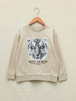 Bisiklet Yaka Bask?l? Uzun Kollu Erkek ?ocuk Sweatshirt