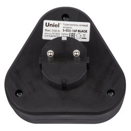 S-ES3-16F BLACK Разветвитель сетевой, б/з. 3 гнезда. 16А, 3500Вт. Черный. ТМ Uniel