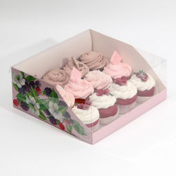 Цена за 5 шт. Коробка для кондитерских изделий с PVC-крышкой Ягоды, 25 х 22,5 х 10 см