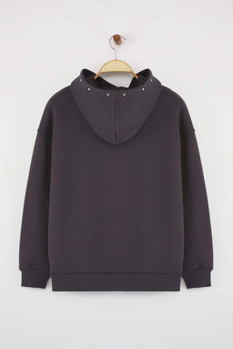 Teen Antrasit Trok Detayl? Kapusonlu Oversize Kal?p Kal?n Ici Polarl? Orme Sweatshirt TWOAW26SW00117 - Trendyolmilla фото 6