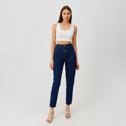 Джинсы женские мом MINAKU: Jeans Collection, размер 46, синие