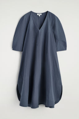 VESTIDO MIDI REDONDO DE ALGOD?N CON CUELLO DE PICO