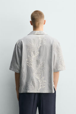 CAMISA JACQUARD BORDADO HOJAS / Celeste - Zara фото 3